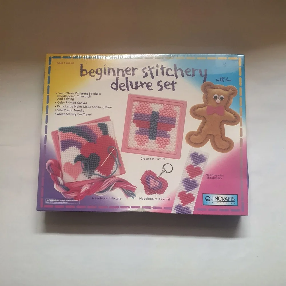 Quincrafts Beginner Stitchery Deluxe Set Needlepoint Cross Stich Sew Canvas Kids